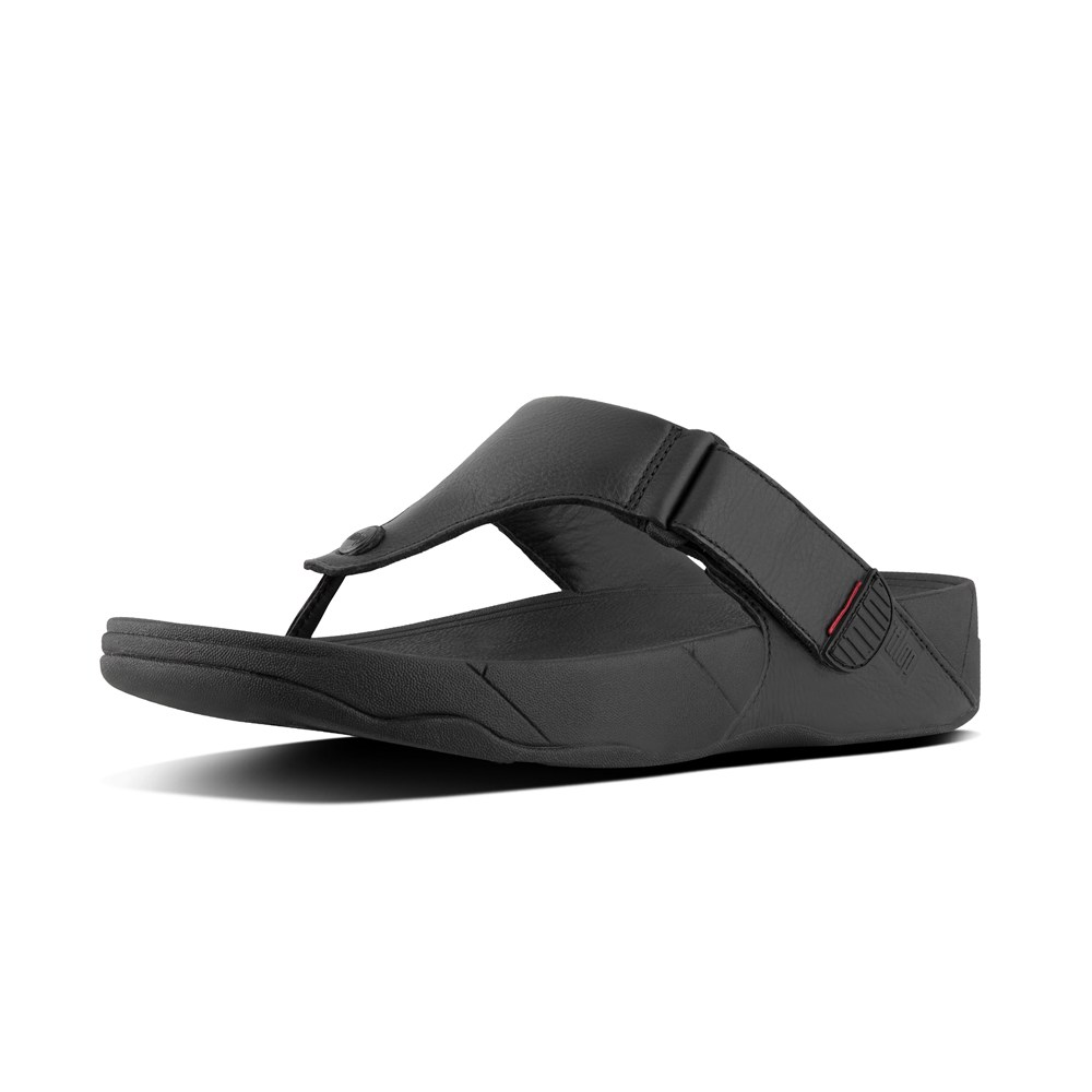 Fitflop Mens Sandals - Trakk Ii Leather Toe-post - Black - 412-DUNYCB